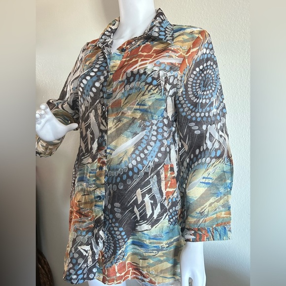 Flair vintage Button Down V-Neck long 
Sleeve Shirt Top Blouse
Size L - Picture 4 of 9
